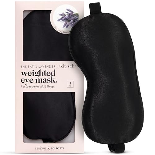 Kitsch Gewichtete Satin Schlafmaske – Leichtblockierende Augenmaske für Reisen und erholsamen Schlaf – Lavendel, verstellbares Band (4,1 oz / 116 g)