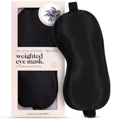 Kitsch Gewichtete Satin Schlafmaske – Leichtblockierende Augenmaske für Reisen und erholsamen Schlaf – Lavendel, verstellbares Band (4,1 oz / 116 g)