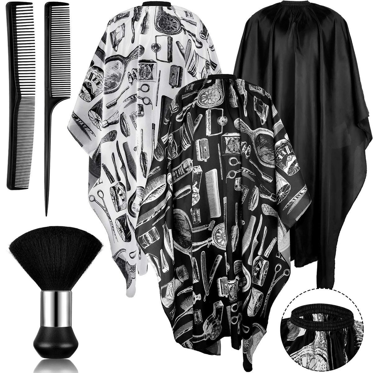 SATINIOR 6-teiliges professionelles Friseur-Umhang-Set – wasserdichte Haarschneide-Umhänge mit Nackenpinsel und Kämmen, verstellbarer Druckknopfverschluss für Damen und Herren, Friseursalons und Barbershops
