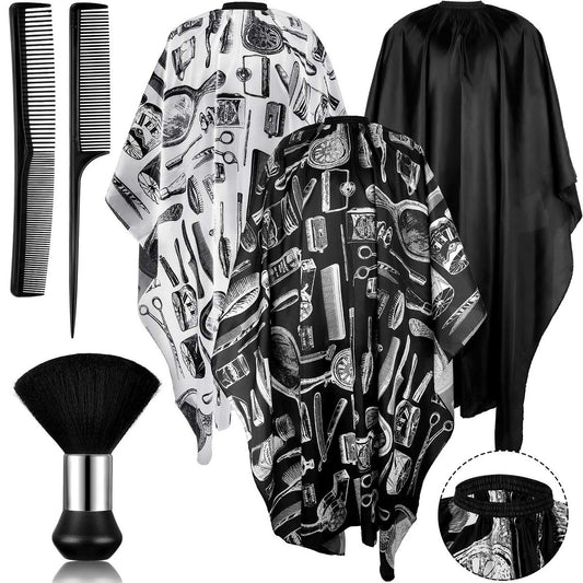 SATINIOR 6-teiliges professionelles Friseur-Umhang-Set – wasserdichte Haarschneide-Umhänge mit Nackenpinsel und Kämmen, verstellbarer Druckknopfverschluss für Damen und Herren, Friseursalons und Barbershops
