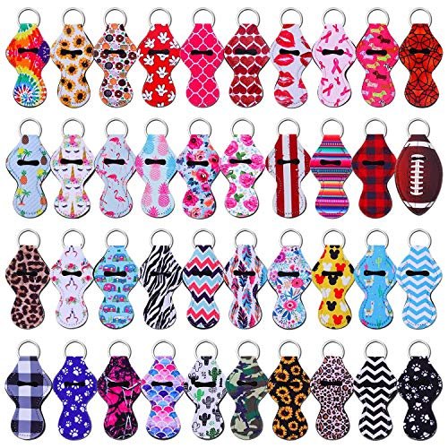 shynek Lippenbalsam-Halter Schlüsselanhänger Set, 40 Stück Neopren Schlüsselanhänger für Lippenpflege, Multicolor, tragbar