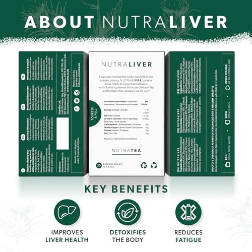 NUTRALIVER Detox Tee für Leberreinigung und Unterstützung - mit Mariendistel, Kurkuma & Fenchel - 20 Teebeutel - Kräutertee von Nutra Tea