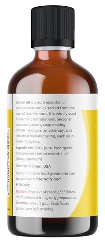 Viva Doria Zitronen-Ätherisches Öl, 100% rein, natürlich, unverdünnt, für Aromatherapie, Lebensmittelqualität, 118 ml (4 Fl Oz)