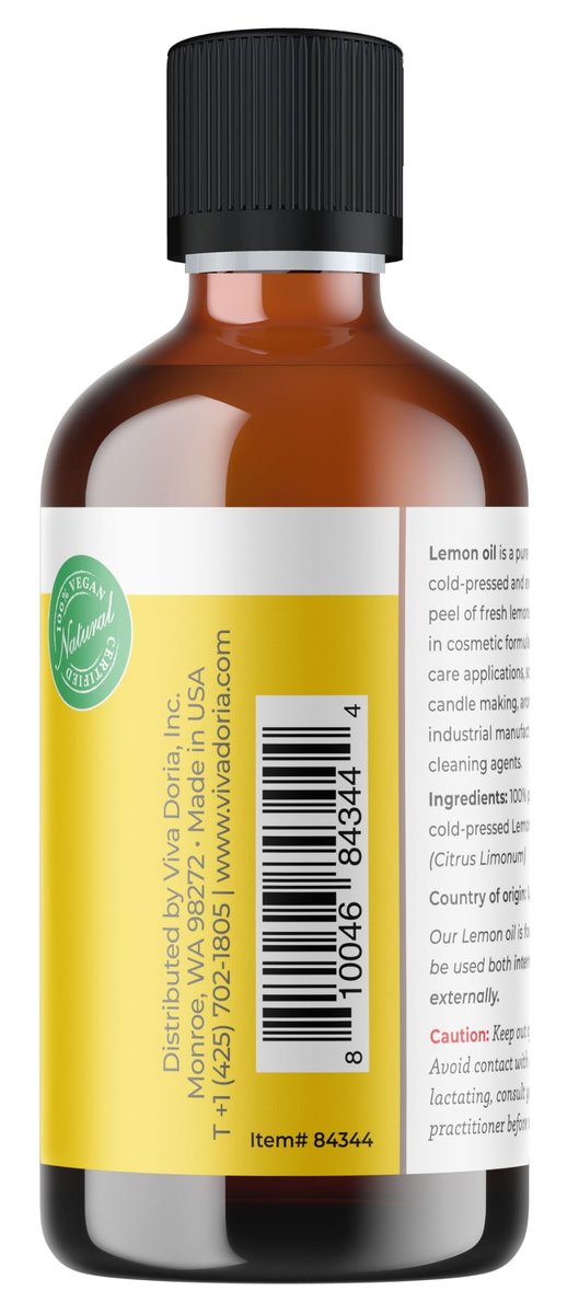 Viva Doria Zitronen-Ätherisches Öl, 100% rein, natürlich, unverdünnt, für Aromatherapie, Lebensmittelqualität, 118 ml (4 Fl Oz)
