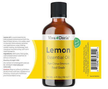 Viva Doria Zitronen-Ätherisches Öl, 100% rein, natürlich, unverdünnt, für Aromatherapie, Lebensmittelqualität, 118 ml (4 Fl Oz)