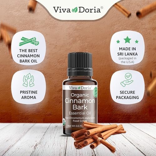 Viva Doria Bio Ceylon Zimtrindenöl – 100% reines, natürliches, unverdünntes, lebensmittelechtes ätherisches Öl, 15 ml