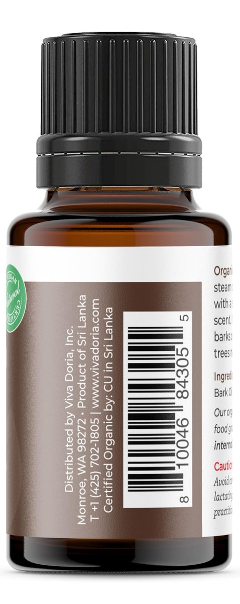 Viva Doria Bio Ceylon Zimtrindenöl – 100% reines, natürliches, unverdünntes, lebensmittelechtes ätherisches Öl, 15 ml