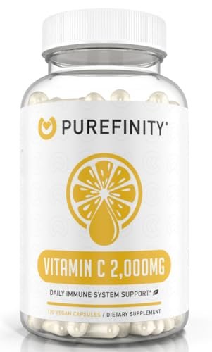 PUREFINITY Vitamin C 2000mg Kapseln – Doppelte Stärke, Hochdosiert, Antioxidans, 120 Kapseln (1 Monatsvorrat)