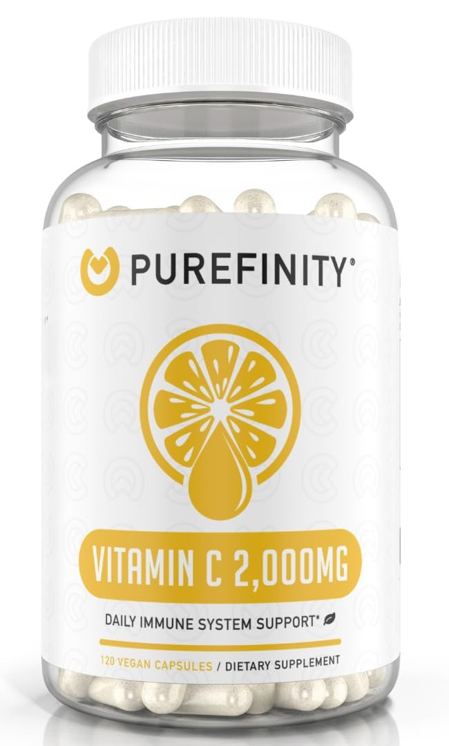 PUREFINITY Vitamin C 2000mg Kapseln – Doppelte Stärke, Hochdosiert, Antioxidans, 120 Kapseln (1 Monatsvorrat)