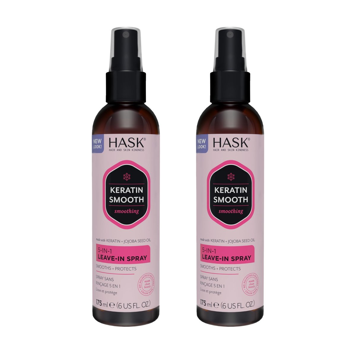 HASK Keratin 5-in-1 Leave-In Conditioner Spray – Pflegender Hitzeschutz für alle Haartypen, farbsicher, glutenfrei, sulfatfrei, parabenfrei – 2er-Set (2 x 177 ml)