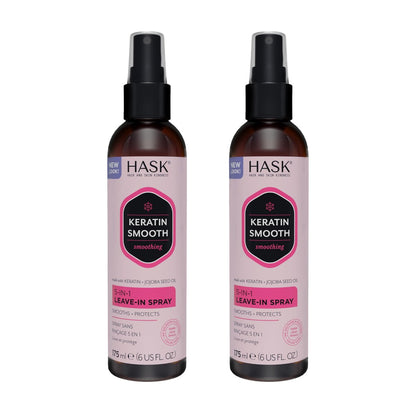 HASK Keratin 5-in-1 Leave-In Conditioner Spray – Pflegender Hitzeschutz für alle Haartypen, farbsicher, glutenfrei, sulfatfrei, parabenfrei – 2er-Set (2 x 177 ml)