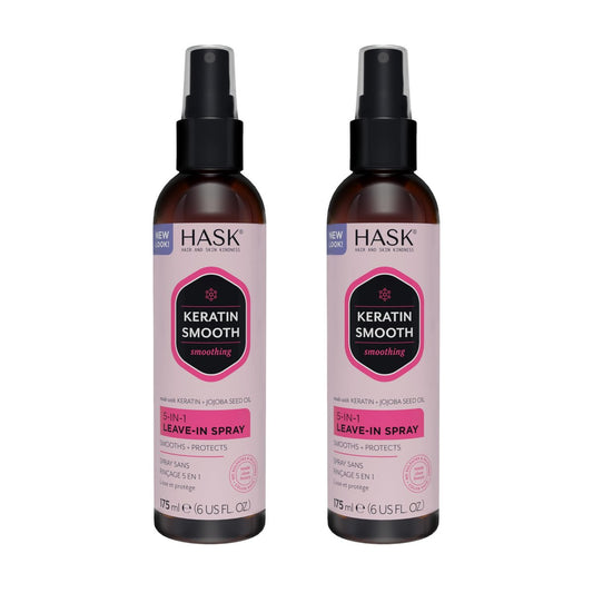 HASK Keratin 5-in-1 Leave-In Conditioner Spray – Pflegender Hitzeschutz für alle Haartypen, farbsicher, glutenfrei, sulfatfrei, parabenfrei – 2er-Set (2 x 177 ml)