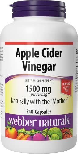 Webber Naturals Apfelessig Kapseln mit der Mutter, 1500 mg pro Portion, Hochdosiert, 240 Kapseln = 80 Portionen, Natürliche Verdauungsunterstützung, Zucker-, Milch- & Glutenfrei