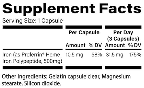 Proferrin Clear 30 Kapseln | Häm-Eisen mit hoher Bioverfügbarkeit, schonend für den Magen-Darm-Trakt | Natürlich, NSF-zertifiziert, farbstofffrei
