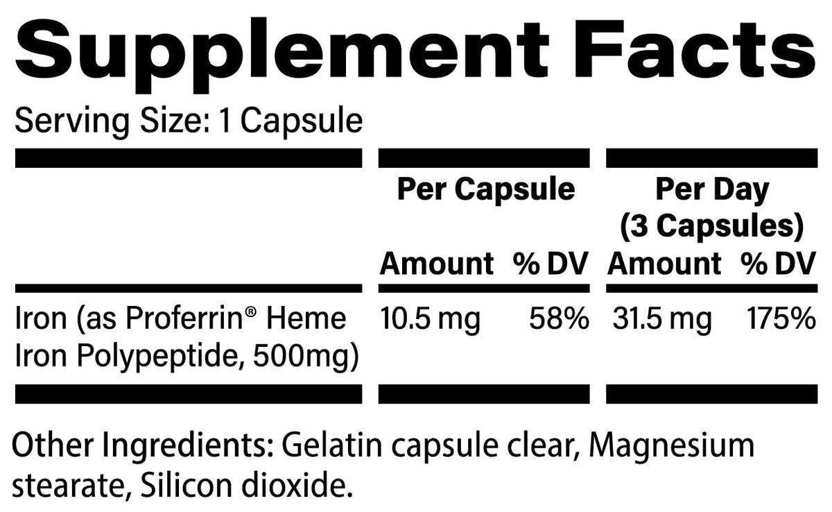 Proferrin Clear 30 Kapseln | Häm-Eisen mit hoher Bioverfügbarkeit, schonend für den Magen-Darm-Trakt | Natürlich, NSF-zertifiziert, farbstofffrei