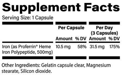 Proferrin Clear 30 Kapseln | Häm-Eisen mit hoher Bioverfügbarkeit, schonend für den Magen-Darm-Trakt | Natürlich, NSF-zertifiziert, farbstofffrei