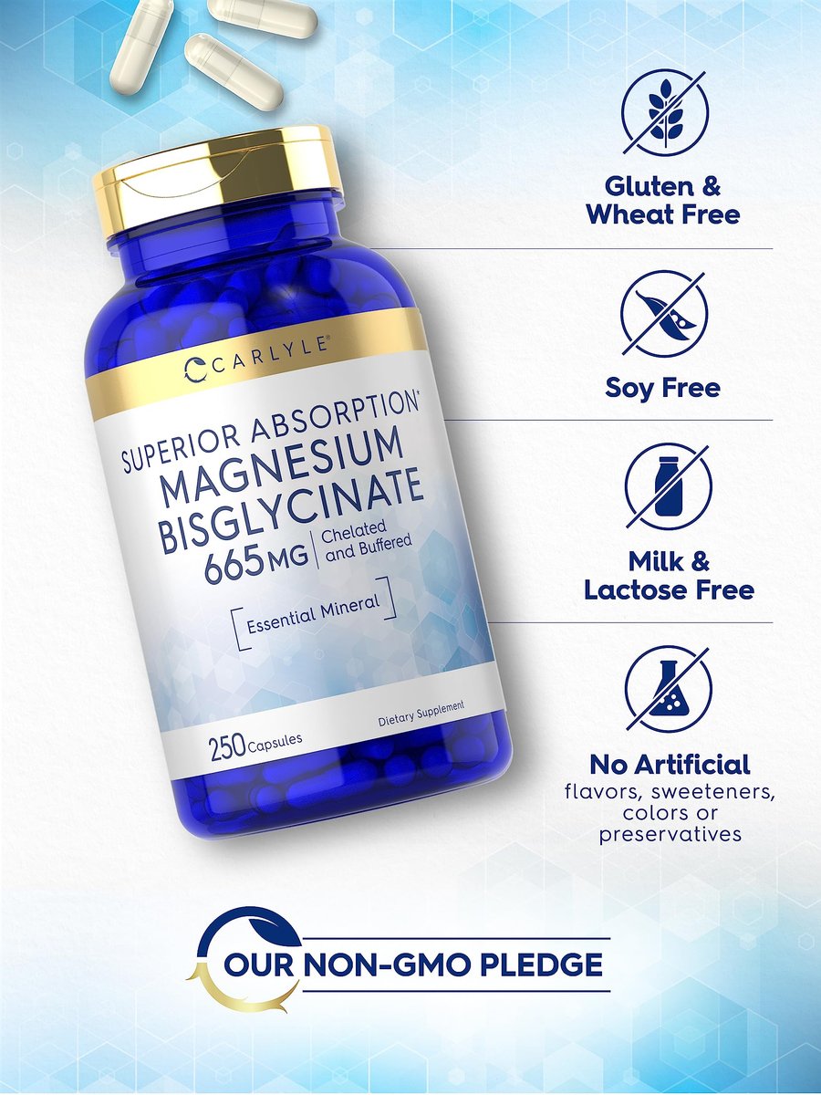 Carlyle Gepuffertes Magnesiumbisglycinat 665 mg | 250 Kapseln | Chelatiertes essentielles Mineral | Non-GMO und glutenfrei