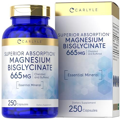 Carlyle Gepuffertes Magnesiumbisglycinat 665 mg | 250 Kapseln | Chelatiertes essentielles Mineral | Non-GMO und glutenfrei