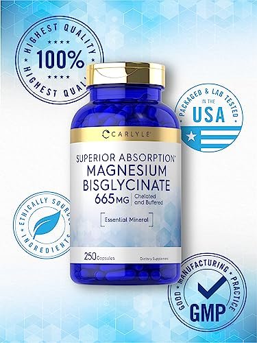 Carlyle Gepuffertes Magnesiumbisglycinat 665 mg | 250 Kapseln | Chelatiertes essentielles Mineral | Non-GMO und glutenfrei
