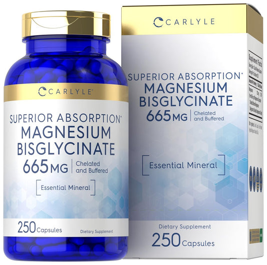 Carlyle Gepuffertes Magnesiumbisglycinat 665 mg | 250 Kapseln | Chelatiertes essentielles Mineral | Non-GMO und glutenfrei