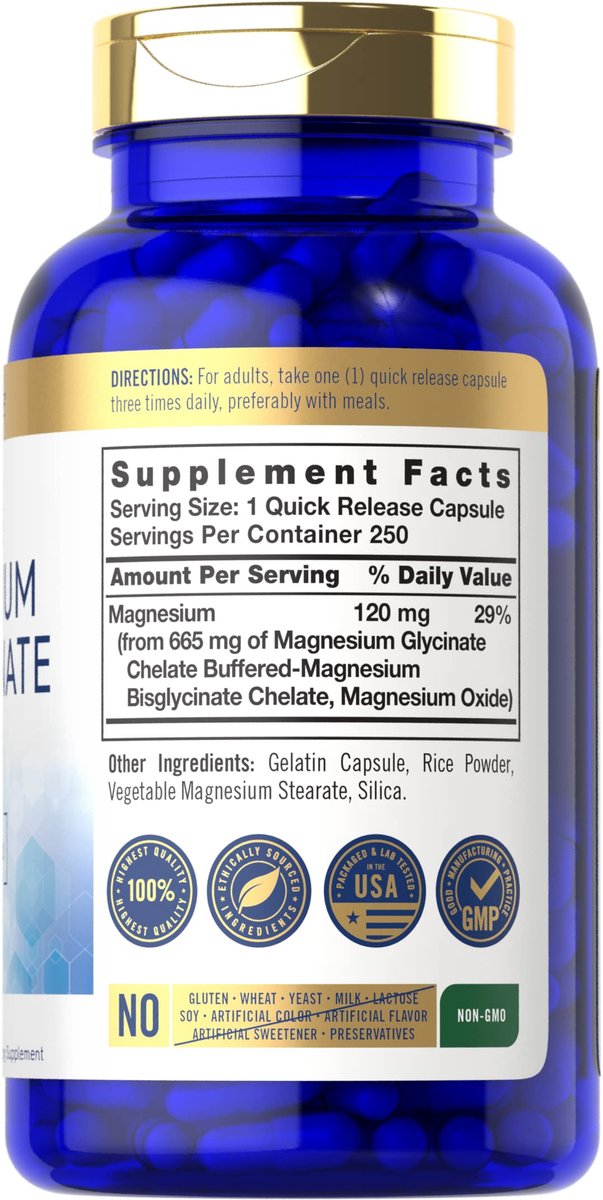 Carlyle Gepuffertes Magnesiumbisglycinat 665 mg | 250 Kapseln | Chelatiertes essentielles Mineral | Non-GMO und glutenfrei