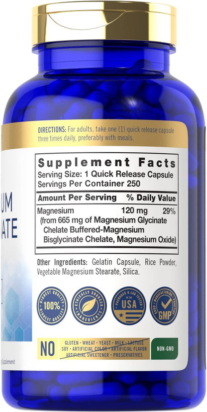 Carlyle Gepuffertes Magnesiumbisglycinat 665 mg | 250 Kapseln | Chelatiertes essentielles Mineral | Non-GMO und glutenfrei