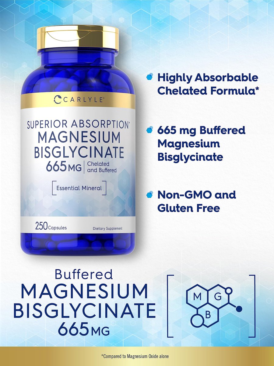 Carlyle Gepuffertes Magnesiumbisglycinat 665 mg | 250 Kapseln | Chelatiertes essentielles Mineral | Non-GMO und glutenfrei