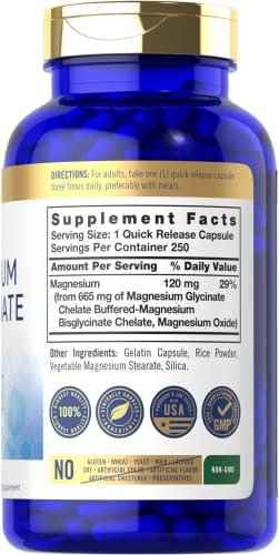 Carlyle Gepuffertes Magnesiumbisglycinat 665 mg | 250 Kapseln | Chelatiertes essentielles Mineral | Non-GMO und glutenfrei