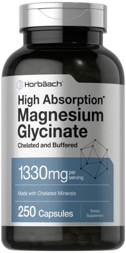 Horbaach Magnesium Glycinat 1330 mg | 250 Kapseln | Gepuffert mit chelatierten Mineralien | 240 mg pro Portion | Non-GMO, glutenfreies Nahrungsergänzungsmittel