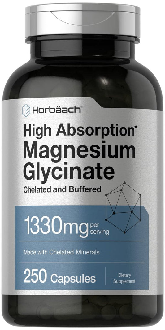Horbaach Magnesium Glycinat 1330 mg | 250 Kapseln | Gepuffert mit chelatierten Mineralien | 240 mg pro Portion | Non-GMO, glutenfreies Nahrungsergänzungsmittel