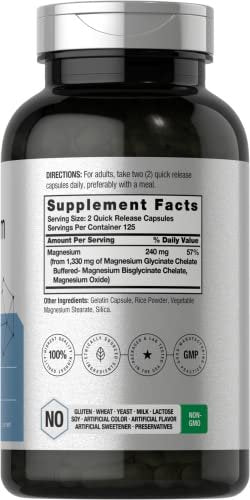 Horbaach Magnesium Glycinat 1330 mg | 250 Kapseln | Gepuffert mit chelatierten Mineralien | 240 mg pro Portion | Non-GMO, glutenfreies Nahrungsergänzungsmittel