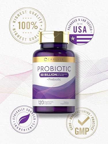 Carlyle Probiotika mit Präbiotika | 120 Kapseln | 50 Milliarden aktive Organismen | Non-GMO & Glutenfrei