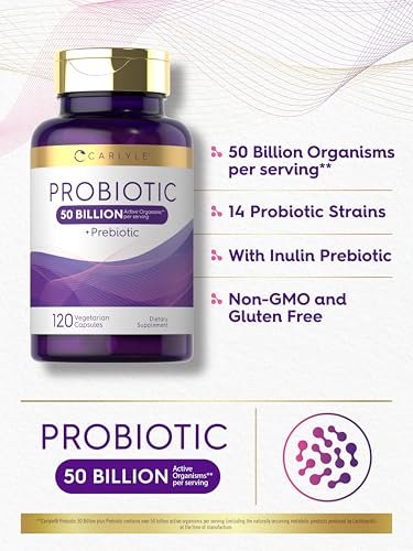 Carlyle Probiotika mit Präbiotika | 120 Kapseln | 50 Milliarden aktive Organismen | Non-GMO & Glutenfrei
