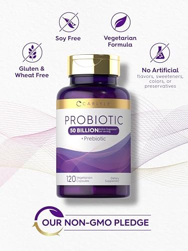 Carlyle Probiotika mit Präbiotika | 120 Kapseln | 50 Milliarden aktive Organismen | Non-GMO & Glutenfrei