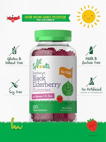 Carlyle Holunderbeeren Gummibärchen für Kinder | 120 Stück | mit Zink und Vitamin C | Beerengeschmack | Vegan, Nicht-GVO und Glutenfrei | von Lil' Sprouts