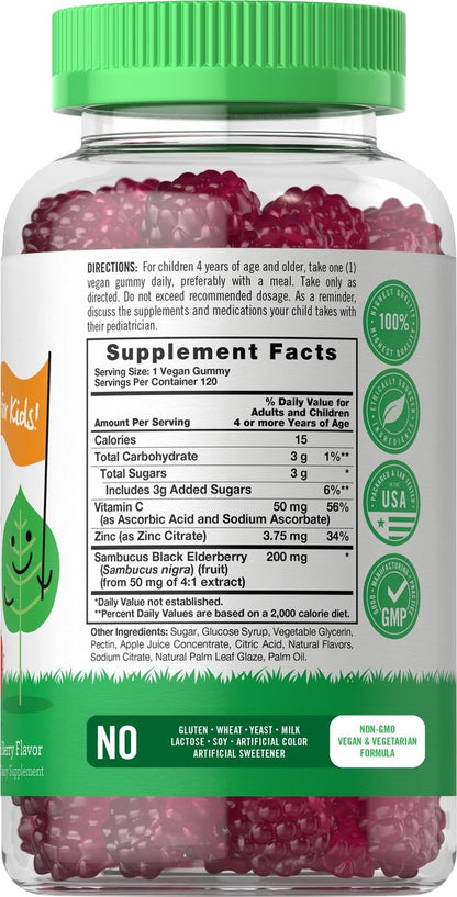 Carlyle Holunderbeeren Gummibärchen für Kinder | 120 Stück | mit Zink und Vitamin C | Beerengeschmack | Vegan, Nicht-GVO und Glutenfrei | von Lil' Sprouts