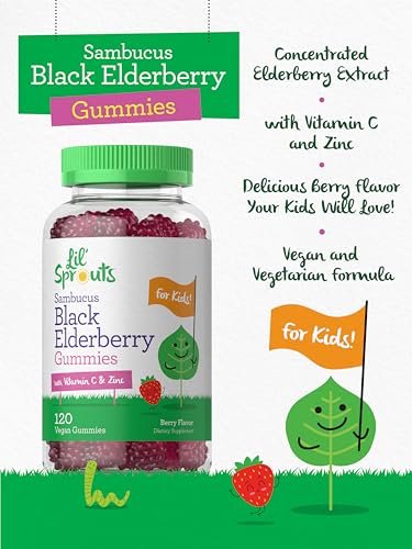Carlyle Holunderbeeren Gummibärchen für Kinder | 120 Stück | mit Zink und Vitamin C | Beerengeschmack | Vegan, Nicht-GVO und Glutenfrei | von Lil' Sprouts