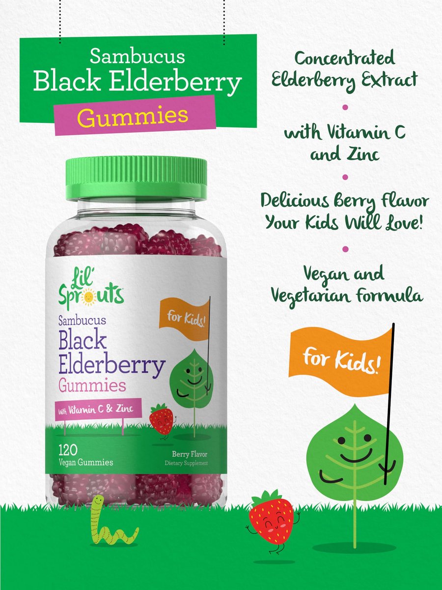 Carlyle Holunderbeeren Gummibärchen für Kinder | 120 Stück | mit Zink und Vitamin C | Beerengeschmack | Vegan, Nicht-GVO und Glutenfrei | von Lil' Sprouts