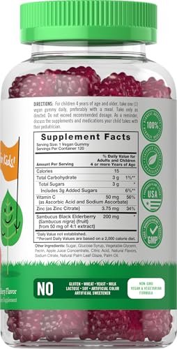 Carlyle Holunderbeeren Gummibärchen für Kinder | 120 Stück | mit Zink und Vitamin C | Beerengeschmack | Vegan, Nicht-GVO und Glutenfrei | von Lil' Sprouts