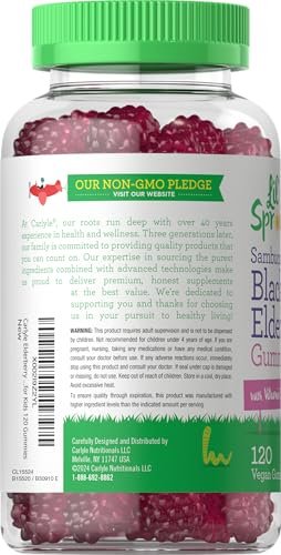 Carlyle Holunderbeeren Gummibärchen für Kinder | 120 Stück | mit Zink und Vitamin C | Beerengeschmack | Vegan, Nicht-GVO und Glutenfrei | von Lil' Sprouts