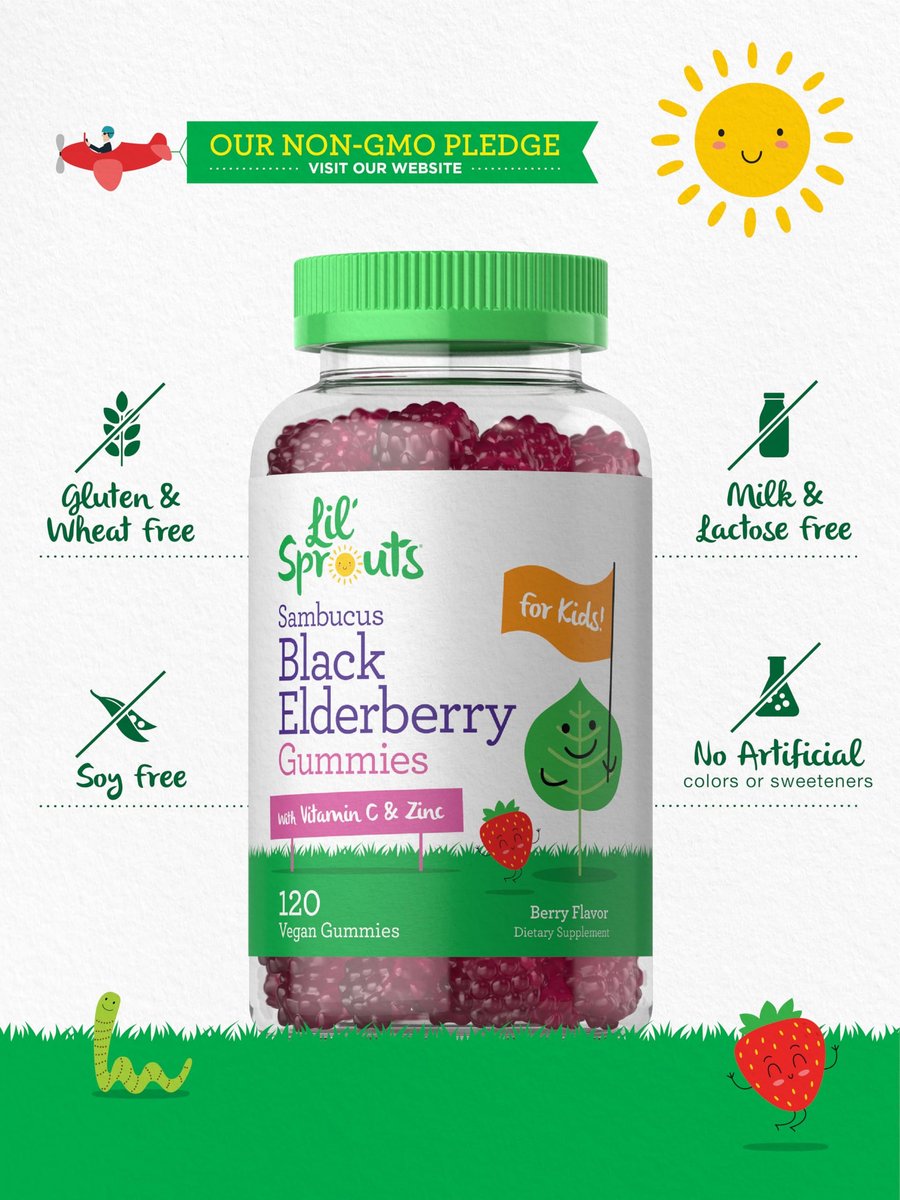 Carlyle Holunderbeeren Gummibärchen für Kinder | 120 Stück | mit Zink und Vitamin C | Beerengeschmack | Vegan, Nicht-GVO und Glutenfrei | von Lil' Sprouts