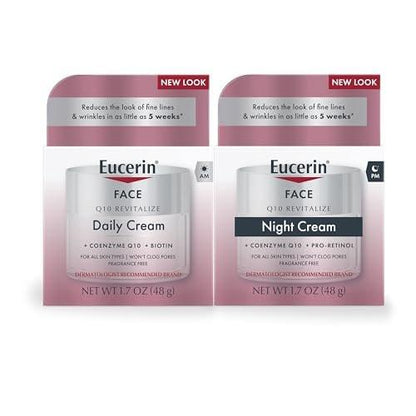 Eucerin Q10 Hautpflege-Set, Anti-Falten Tagescreme mit Biotin (50 ml) + Anti-Falten Nachtcreme mit Pro-Retinol (50 ml) – Pflegendes Geschenkset