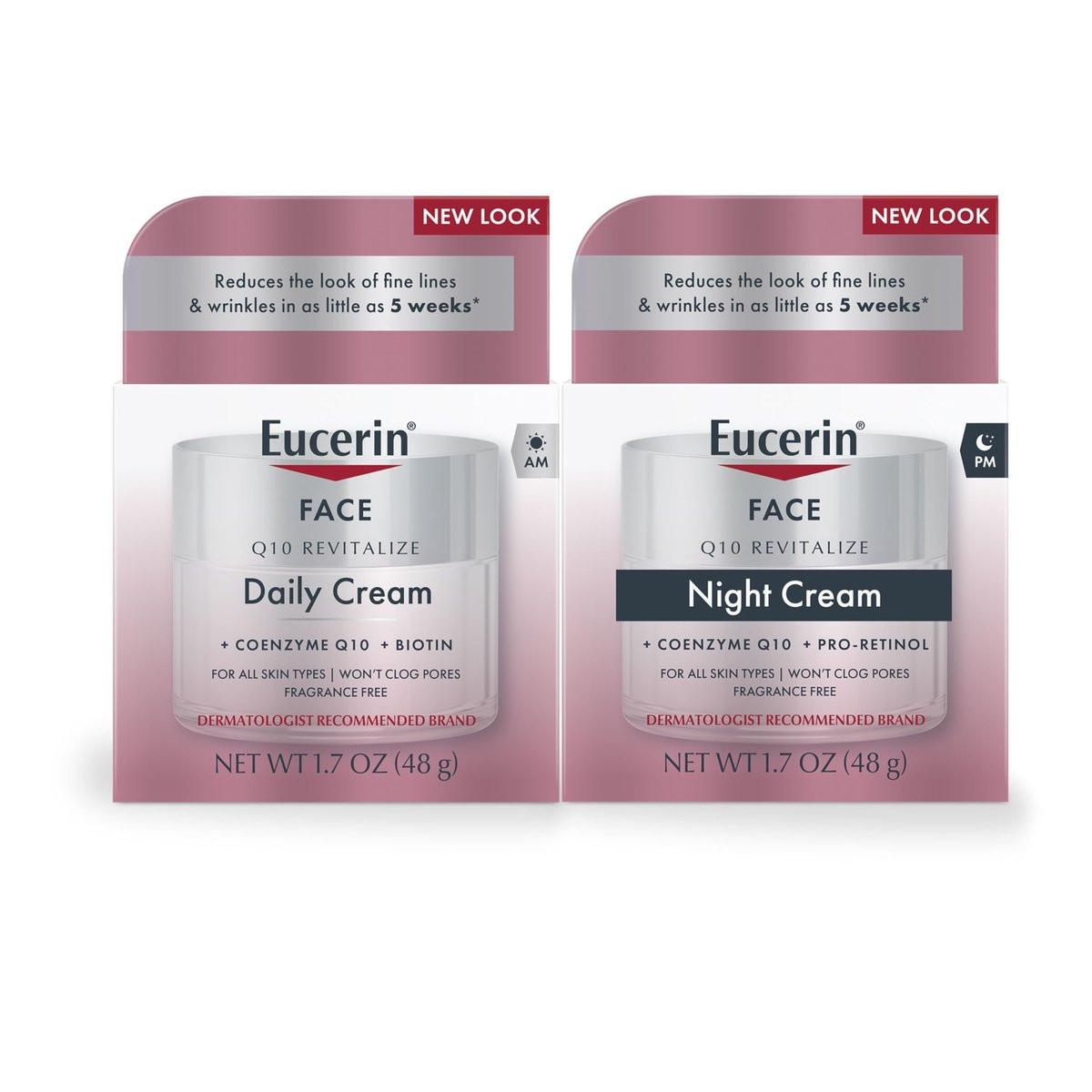 Eucerin Q10 Hautpflege-Set, Anti-Falten Tagescreme mit Biotin (50 ml) + Anti-Falten Nachtcreme mit Pro-Retinol (50 ml) – Pflegendes Geschenkset
