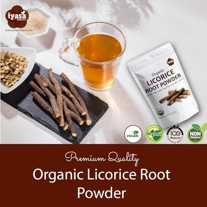 Iyasa Holistics Bio Süßholzwurzelpulver 113 g - USDA Bio Glycyrrhiza Glabra & Mulethi - Verdauungs- & Nebennierenunterstützung, natürlicher Süßstoff - Reine Ayurveda-Produkte