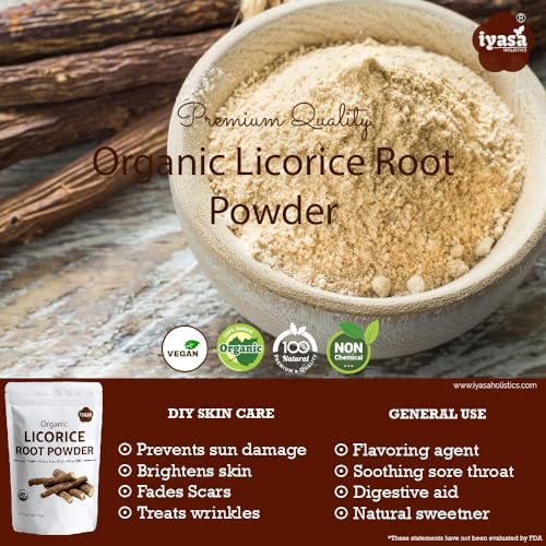 Iyasa Holistics Bio Süßholzwurzelpulver 113 g - USDA Bio Glycyrrhiza Glabra & Mulethi - Verdauungs- & Nebennierenunterstützung, natürlicher Süßstoff - Reine Ayurveda-Produkte