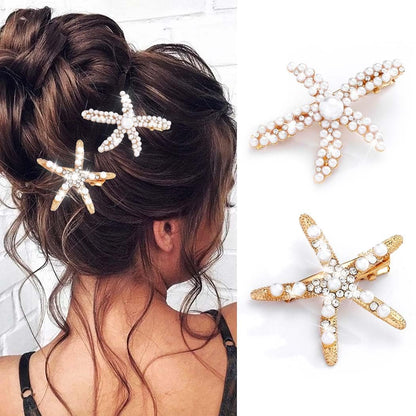 BARTOSI Seestern-Haarklammer Perlen Meerjungfrau Haarspangen Muschel Haaraccessoires für Frauen und Mädchen (2er-Pack)
