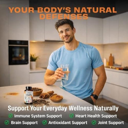 Pomona Wellness Bio Kurkuma Kapseln 2100 mg, USDA Organic, Nicht-GVO, Vegan, Kurkuma Curcumin mit Schwarzem Pfeffer für bessere Absorption, für Gelenkunterstützung und Immunsystem, 120 Tabletten