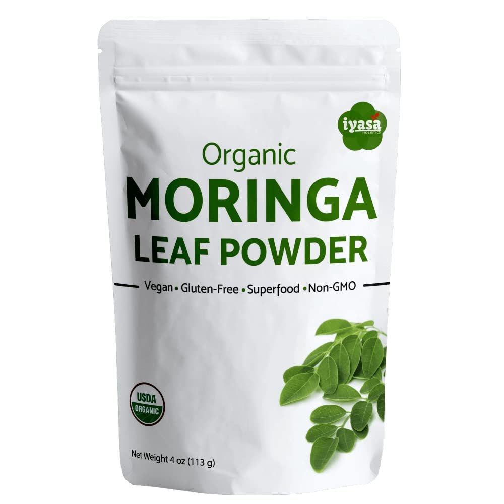 Iyasa Holistics Bio Moringa Blattpulver 113 g - USDA Bio-zertifiziertes reines Moringa Oleifera Superfood Pulver - Grüner Smoothie, Tee, Energie-Booster - Reine Ayurveda Produkte