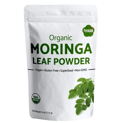 Iyasa Holistics Bio Moringa Blattpulver 113 g - USDA Bio-zertifiziertes reines Moringa Oleifera Superfood Pulver - Grüner Smoothie, Tee, Energie-Booster - Reine Ayurveda Produkte