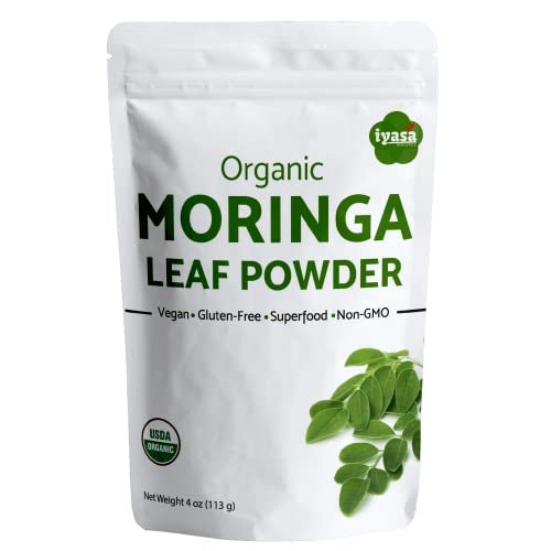 Iyasa Holistics Bio Moringa Blattpulver 113 g - USDA Bio-zertifiziertes reines Moringa Oleifera Superfood Pulver - Grüner Smoothie, Tee, Energie-Booster - Reine Ayurveda Produkte